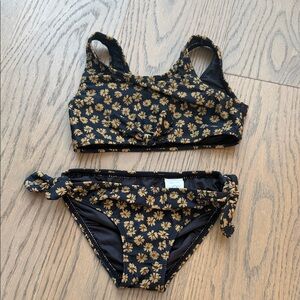 Rylee + Cru Black Floral Bikini Set with Gold Blossoms